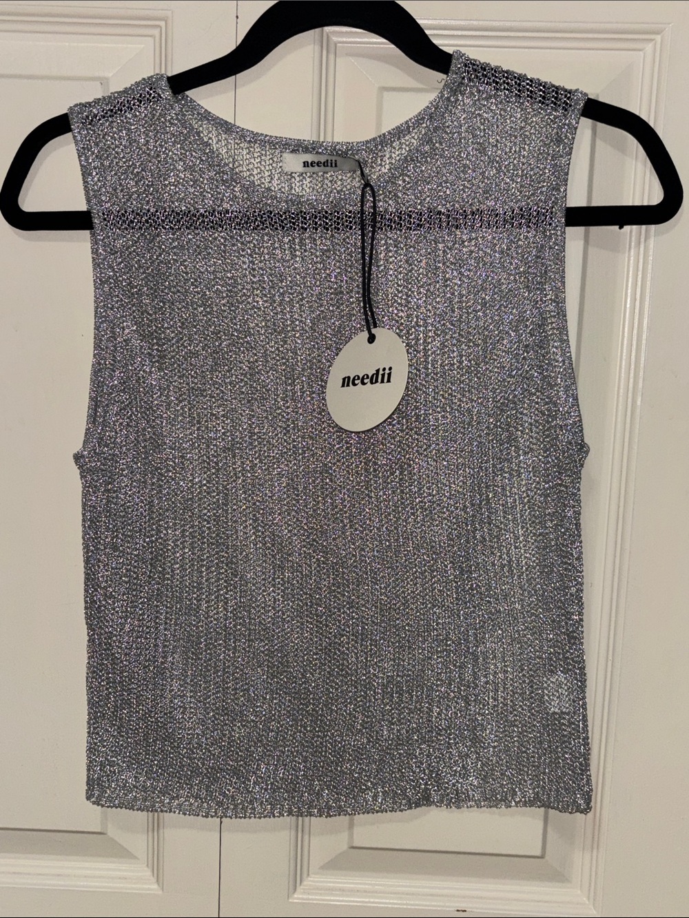 NWT Needii Metallic Silver Sleeveless Knit Tank